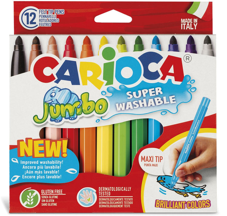 Marqueurs jumbo Carioca - 12 couleurs - pointe maxi 6 mm - lavables - marqueurs à colorier pour enfants