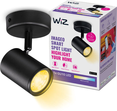 Plafonnier Wiz imageo - spot en saillie - 1 spot - lumière blanc chaud à froid - éclairage LED intelligent - raccord gu10 - 1x 5w - noir - wi-fi
