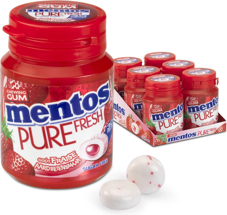 Mentos gum pure fraise fraîche - chewing-gum - sans sucre - 1x6 pièces