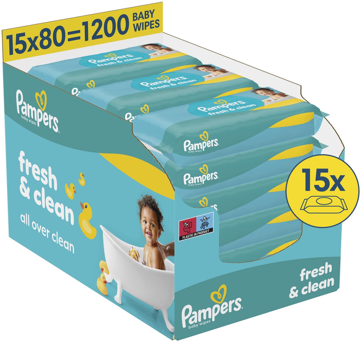 Lingettes Pampers Fresh Clean pour bébé 15 paquets = 1200 lingettes
