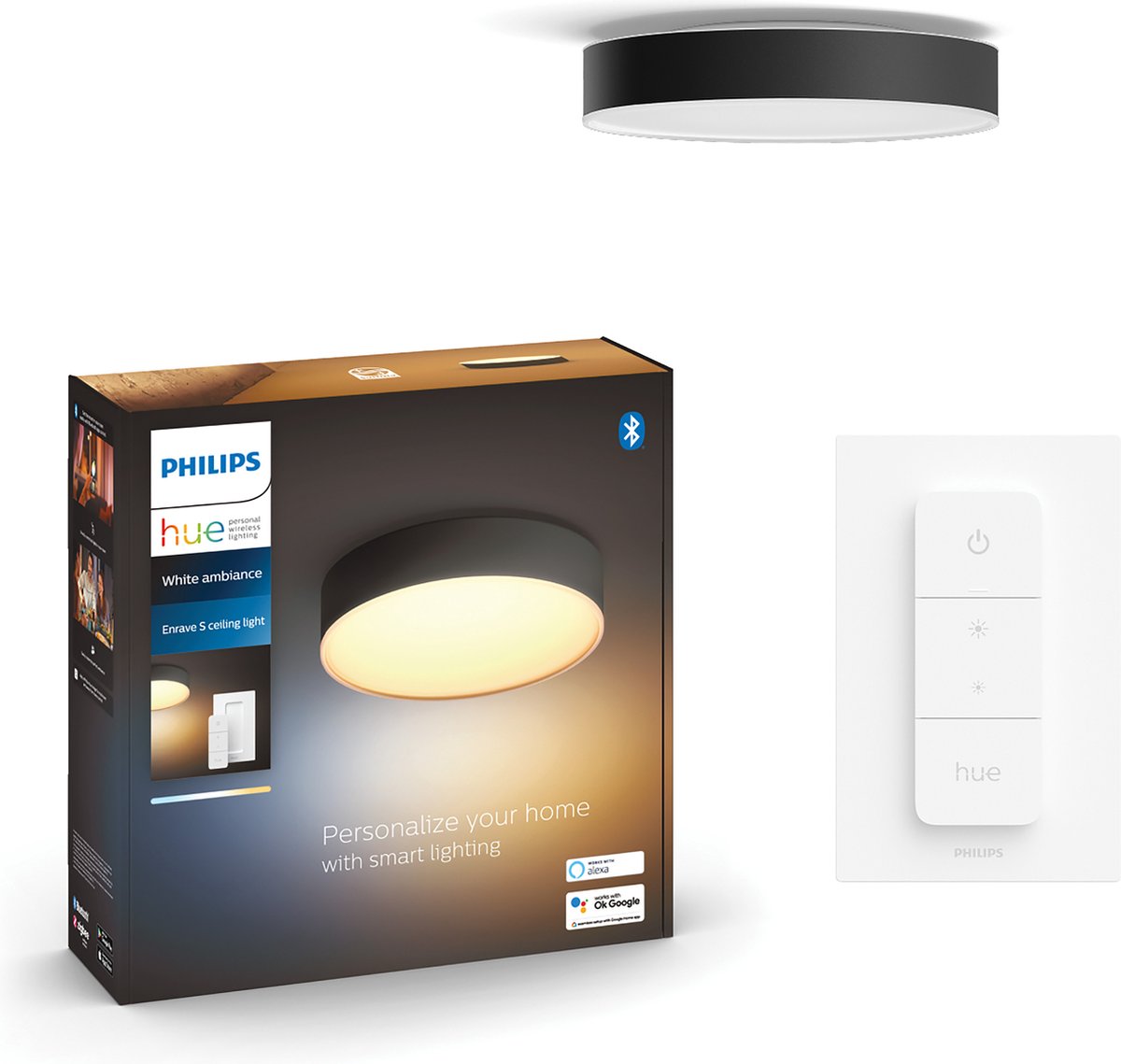 Plafonnier Philips Hue Enrave - lumière blanc chaud à froid - noir - 26cm - 1 variateur