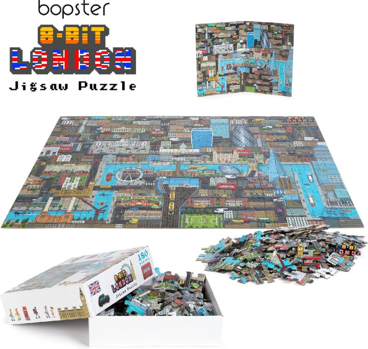 Puzzle Boppi London - 180 pièces - 57x42cm - superbe design 8 bits - découvrez tous les bâtiments célèbres