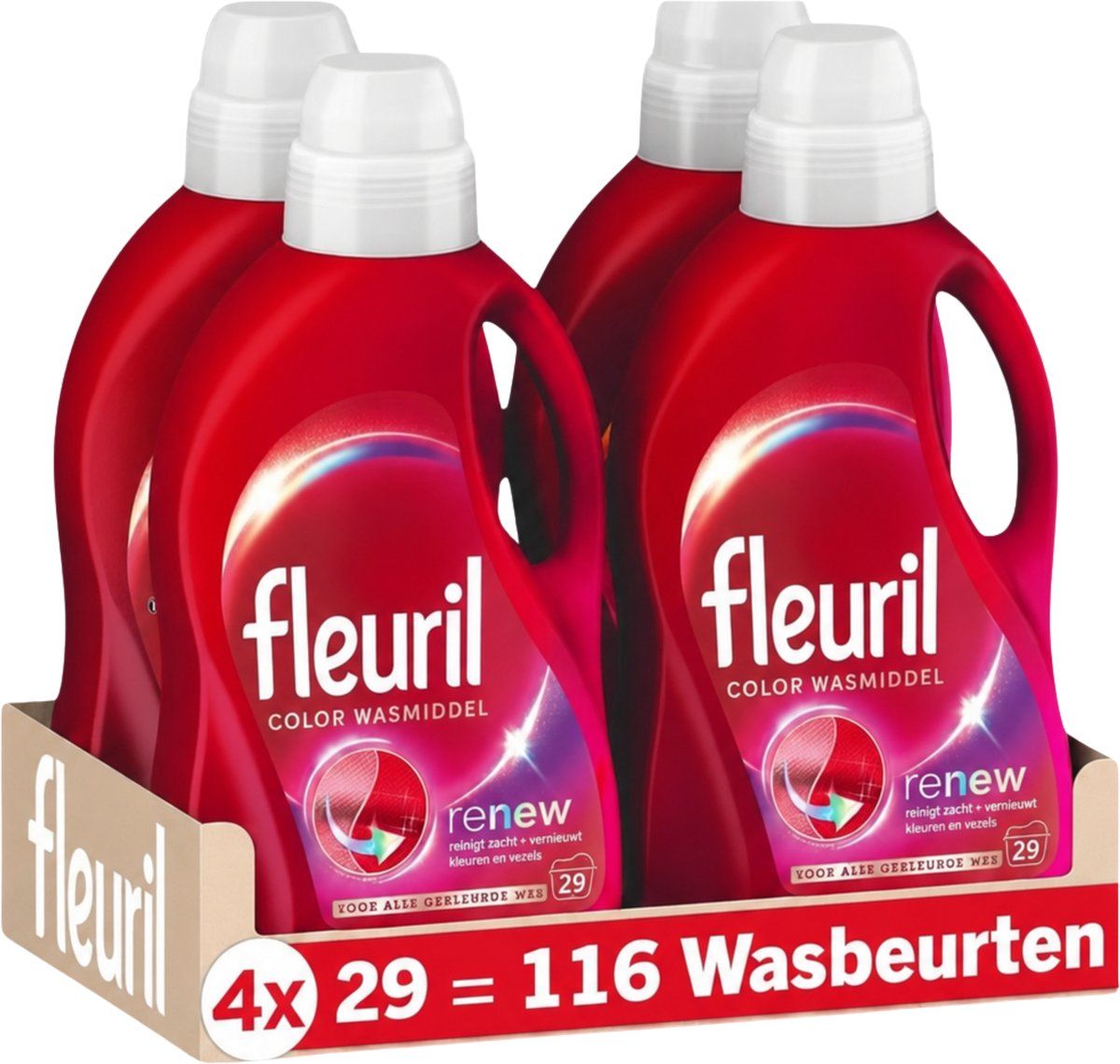 Fleuril color - lessive liquide - lessive colorée - 4x29 lavages - pack économique
