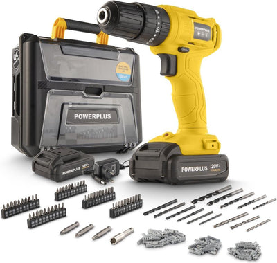 Powerplus powxbox004 - tournevis, perceuse à percussion 20v - 30nm incl. 2 batteries 20v 1,3ah et chargeur - 158 acc.