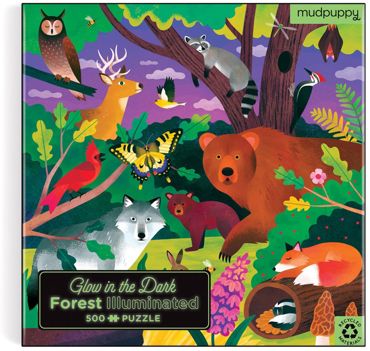 Puzzle Mudpuppy phosphorescent - lumières dans la forêt - 51x51cm - 500 pièces - 8 ans