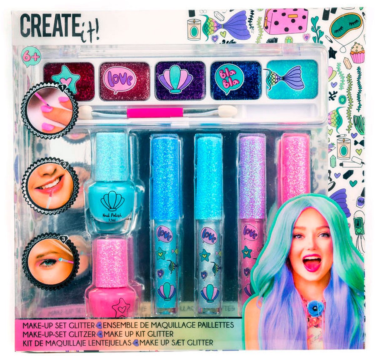 Créez-le ! set de maquillage de beauté paillettes, 7 pcs.