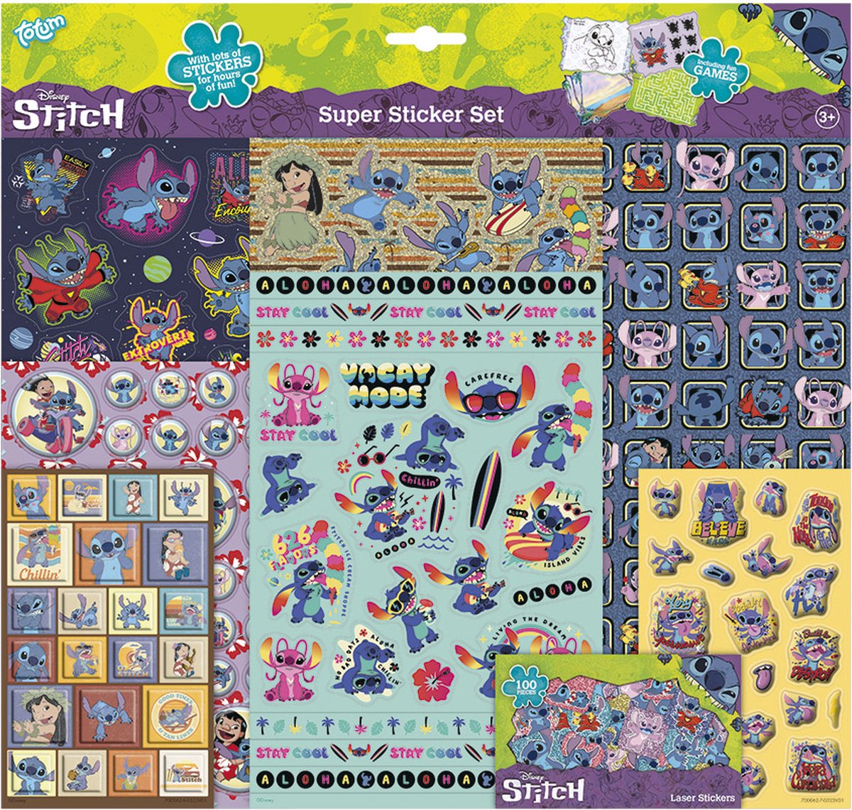 Autocollants Totum Disney Stitch - super autocollant set xl 7 feuilles | création de jouets et autocollants pour filles et garçons - incl. autocollants et jeux de luxe