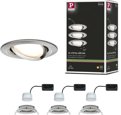 Paulmann lampe encastrable LED nova coin lot de 3 orientable rond 84 mm 50° coin 3x6w 3x470lm 230v 2700k acier brossé