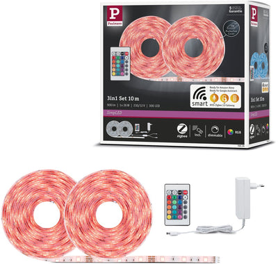 Paulmann bande LED simple 10 mètres maison intelligente zigbee 3.0 rgb - kit plug play - 26w - 90 lm m - 30 LED m - enduit - pour l'intérieur