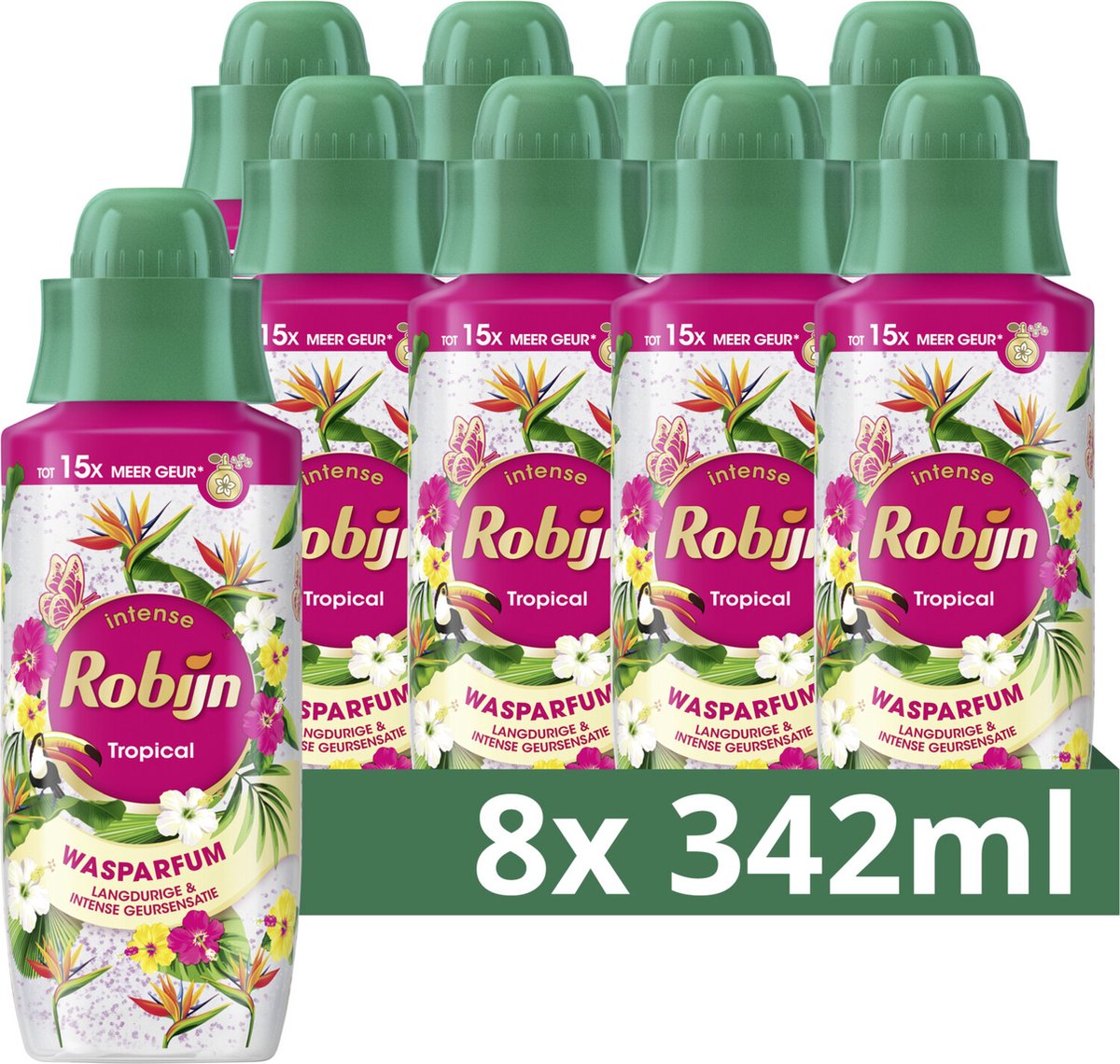 Robijn - parfum de lessive - tropical - jusqu'à 15 fois plus de parfum qu'en utilisant un détergent seul - 8 flacons x 342 ml