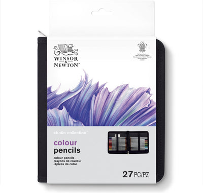 Winsor Newton 2090004 Studio Collection Crayons de couleur Set 27 pièces - Crayons à dessin Dikcores avec graphite et gomme dans un étui (24 crayons de couleur + 2 crayons graphite)