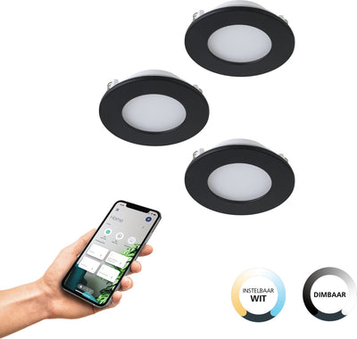 Lampe encastrable intelligente Eglo connect.z fueva-z - ø 8,5 cm - noir et blanc - lot de 3 spots - lumière blanche orientable - dimmable - zigbee