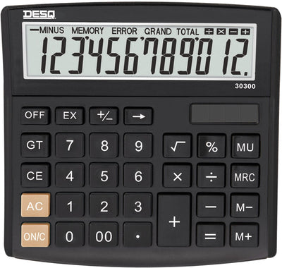 Desq® | calculatrice de bureau | 12 chiffres | grand | mu | GT | noir | affaires chic