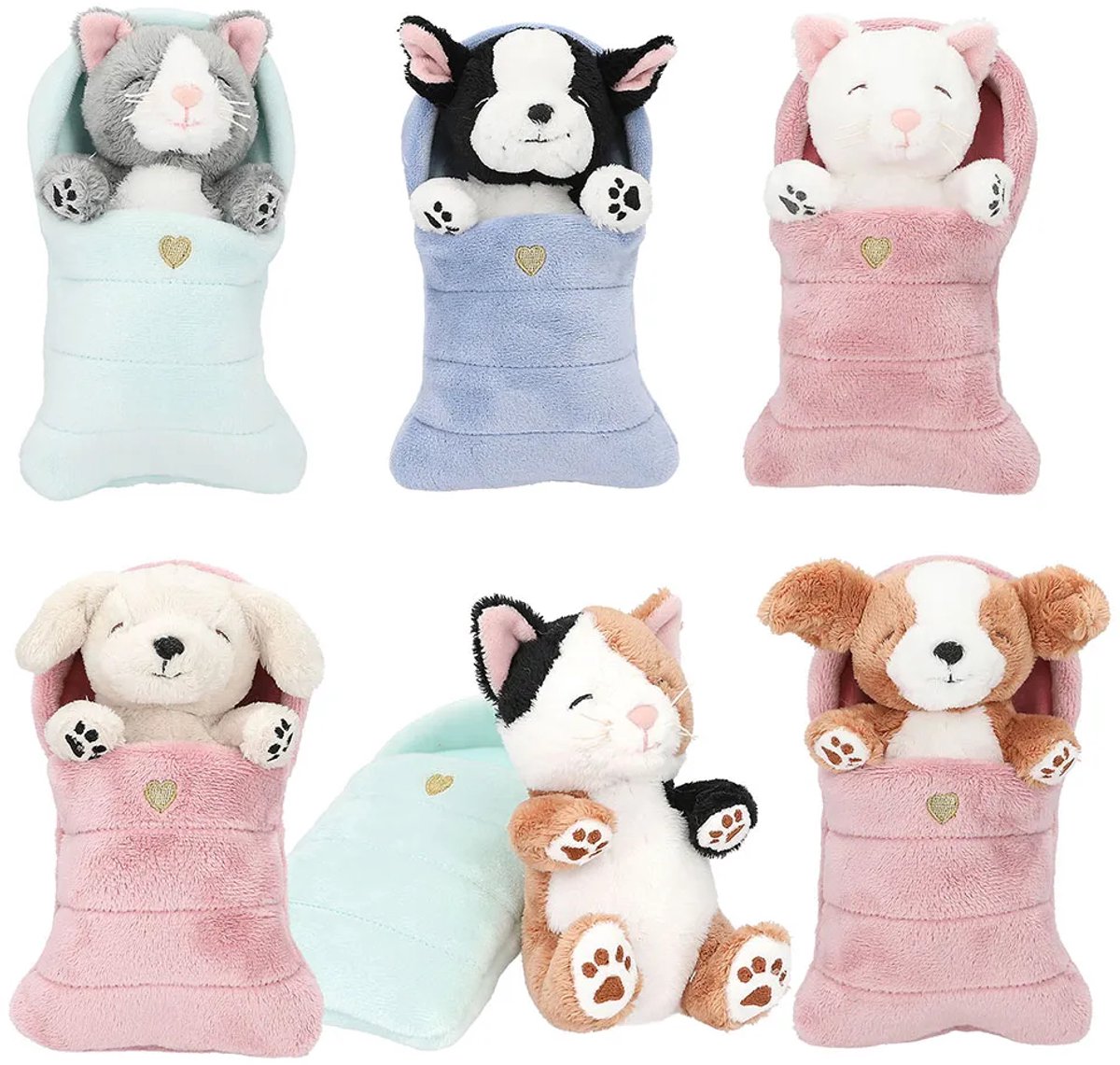 Depesche - peluche top model chiens et chats dans un sac de couchage - 1 pièce
