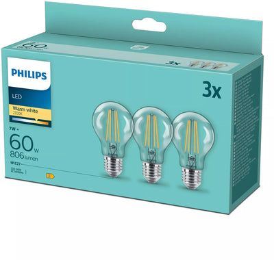 Lampe LED Philips transparente - 60 W - E27 - lumière blanc chaud - emballage promotionnel