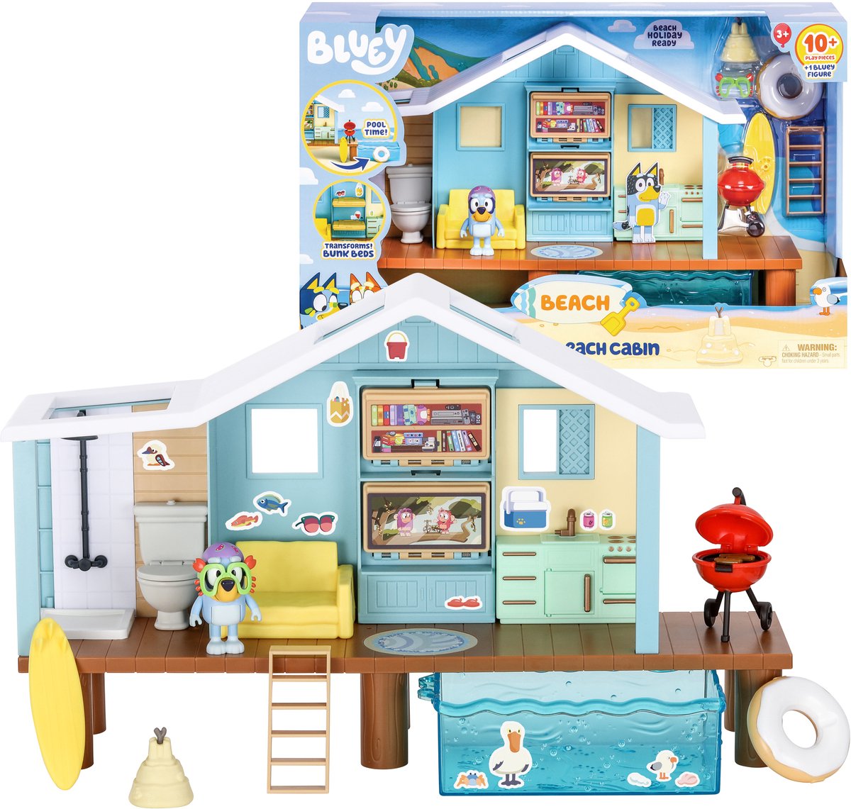 Moose Toys Bluey - Ensemble de jeu Bluey's Beach Hut avec figurine exclusive et plus de 10 accessoires