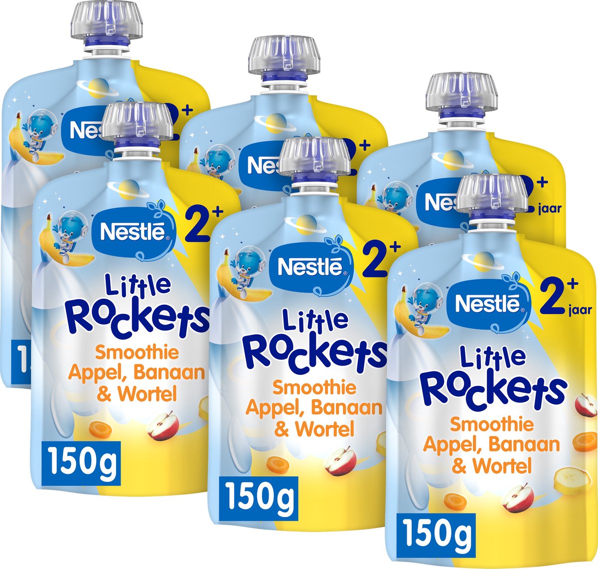 Nestlé petites fusées pomme banane carotte - presser les fruits 2+ ans - snacks - 6 x 150g
