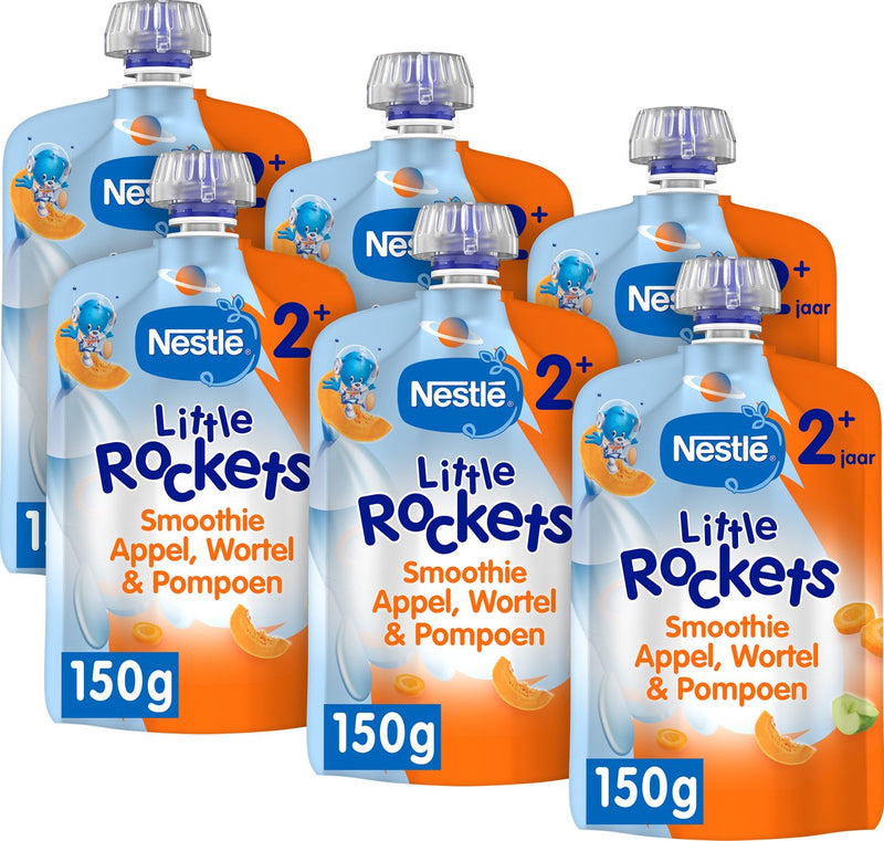 Nestlé petites fusées fruit à presser pomme carotte citrouille - collations pour tout-petits 2+ - 6 pièces x 150g