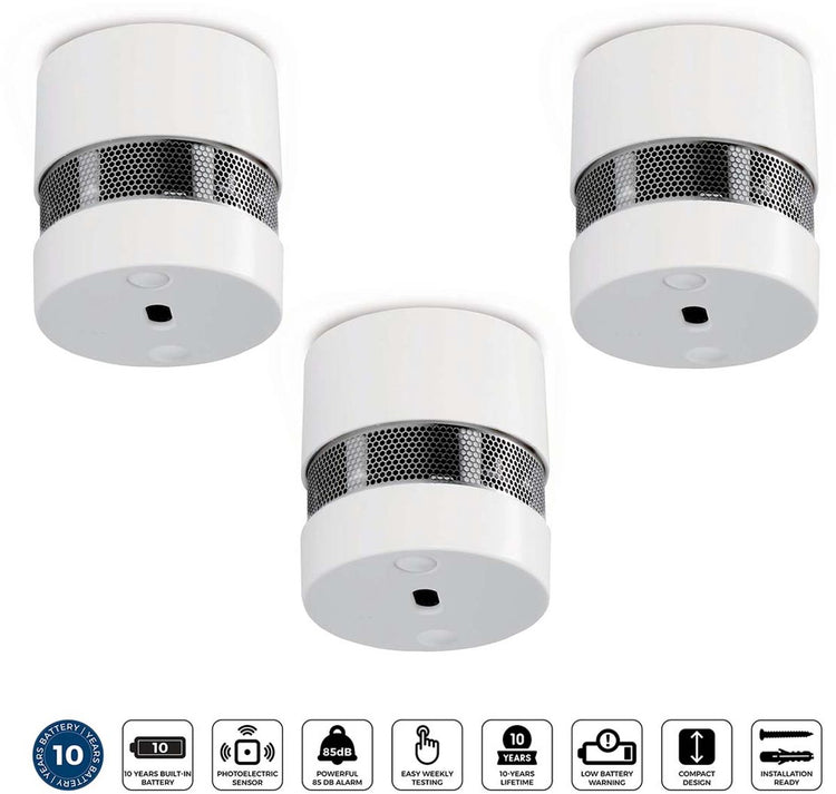 Alecto mini détecteur de fumée SD1020 3x - détecteur d'incendie avec batterie pendant 10 ans - conforme aux normes européennes - 3 pièces