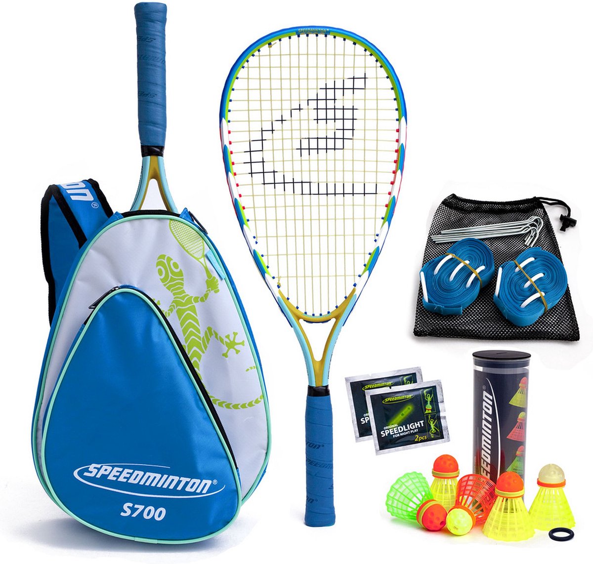 Ensemble Speedminton s700 - badminton rapide - crossminton - ensemble de badminton rapide - jaune vert bleu