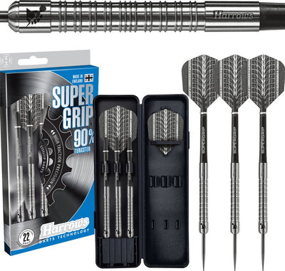 Harrows Steeltip Fléchettes Super Grip - 90 % tungstène - 22 grammes - Fléchettes professionnelles avec une adhérence maximale - Entraînement de compétition -