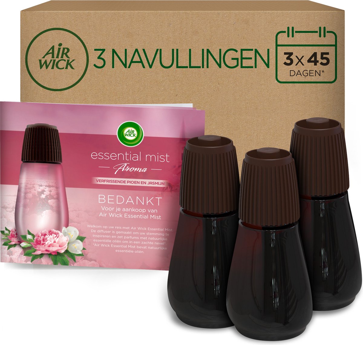 Désodorisant automatique Air wick Essential Mist - Pivoine et Jasmin rafraîchissants - 3 recharges