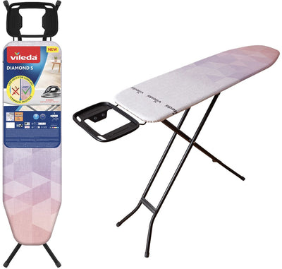 Table à repasser Vileda Diamond M - Grande surface de repassage de 120 x 38 cm - Avec housse résistante à la chaleur pour qu'elle reste comme neuve plus longtemps - Noir
