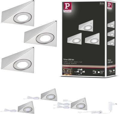 Paulmann LED éclairage sous meuble trias interrupteur de proximité lot de 3 3x2,7w 135x132 mm 3x185lm 230 12v acier brossé