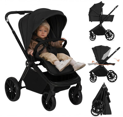 Lionelo mika plus - poussette 2en1 - ensemble XXL - polyvalent et toute l'année - grandes roues - jusqu'à 22 kg - utilisation d'une seule main - pour tous types de terrains - ensemble d'accessoires