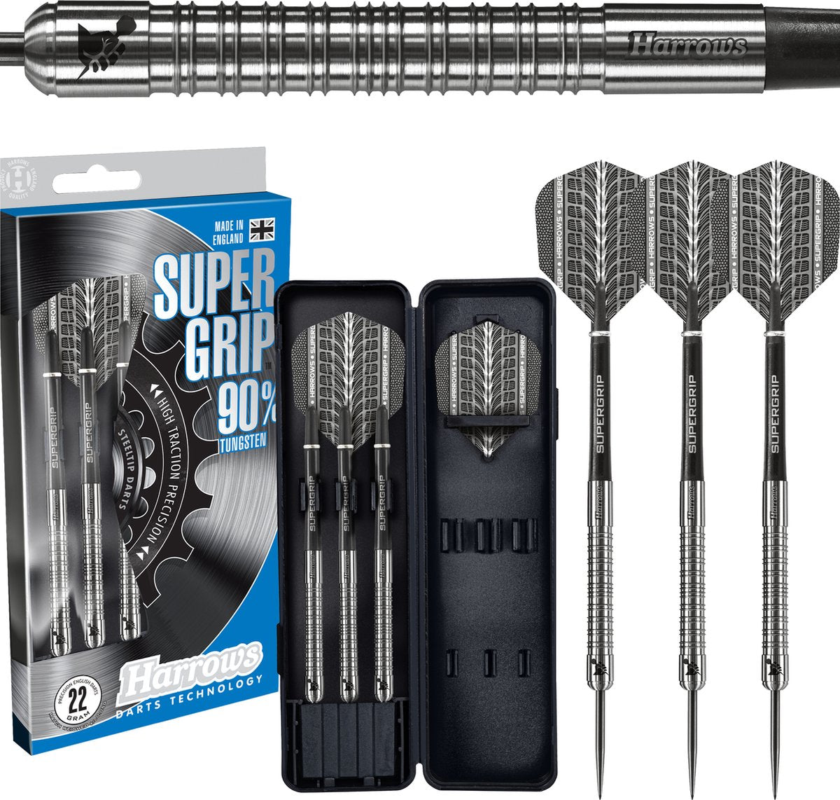 Fléchettes Harrows Steeltip Super Grip - 90 % tungstène - 23 grammes - Fléchettes professionnelles avec une adhérence maximale - Entraînement de compétition -