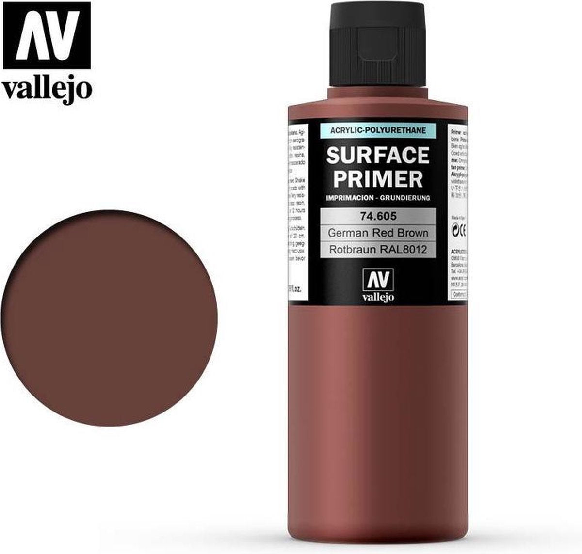 Vallejo Hobby Paint Peinture acrylique - 74605 brun rouge allemand - Apprêt - Flacon de peinture acrylique - 200 ml