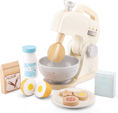 Nouveau coffret de jeu mixeur en bois Classic Toys ® - comprenant bol, farine, sucre, lait, œufs et biscuits - robot culinaire jouet pour enfants - jouets de cuisine de jeu de rôle - à partir de 3 ans