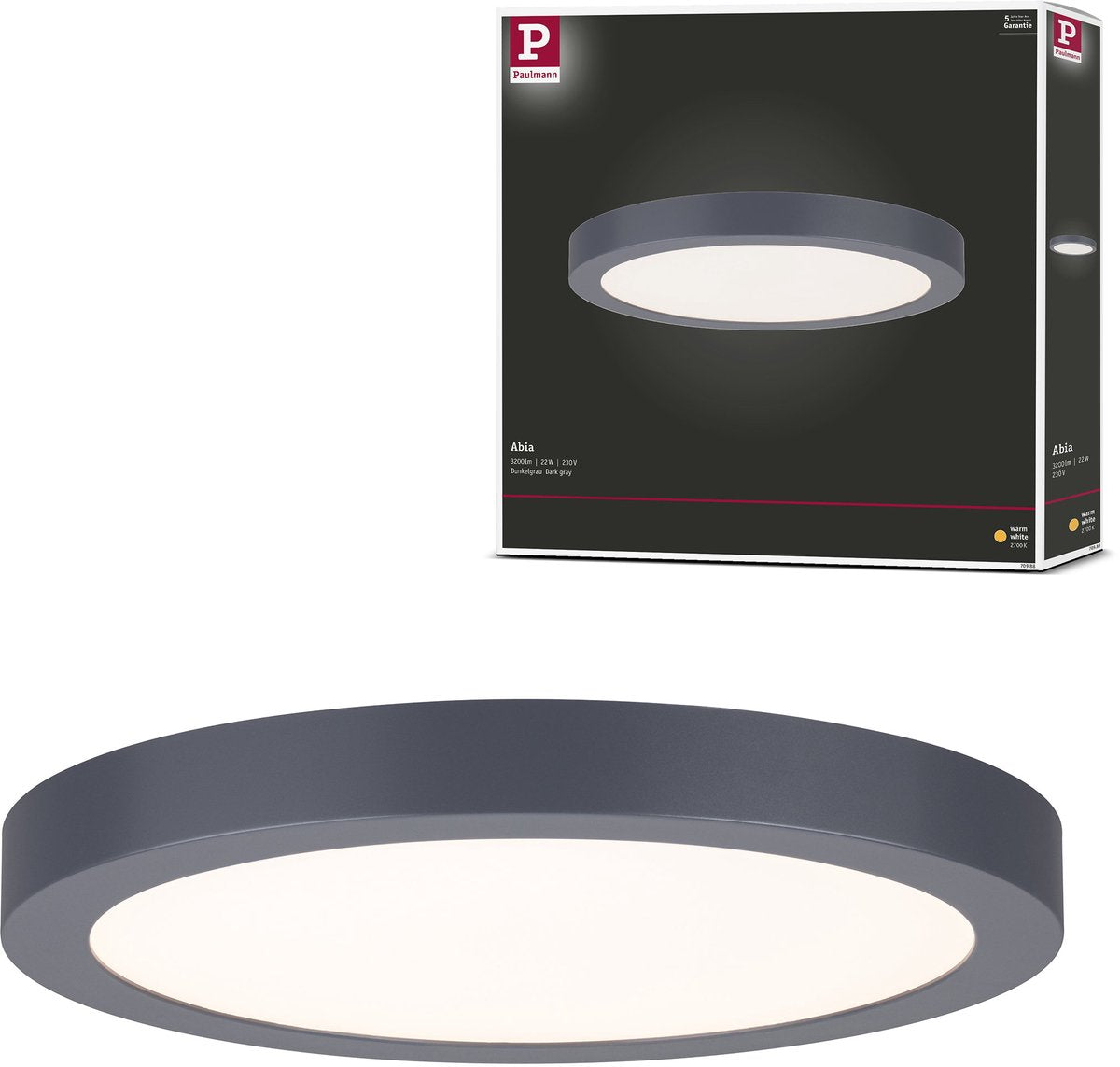 Paulmann panneau LED abia rond 300 mm 22w 2200lm 2700k gris foncé