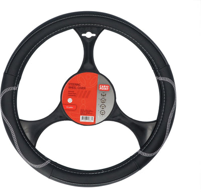 Carpoint housse de volant voiture - cuir PU noir avec accents gris - pour volants d'un diamètre de 37-39 cm