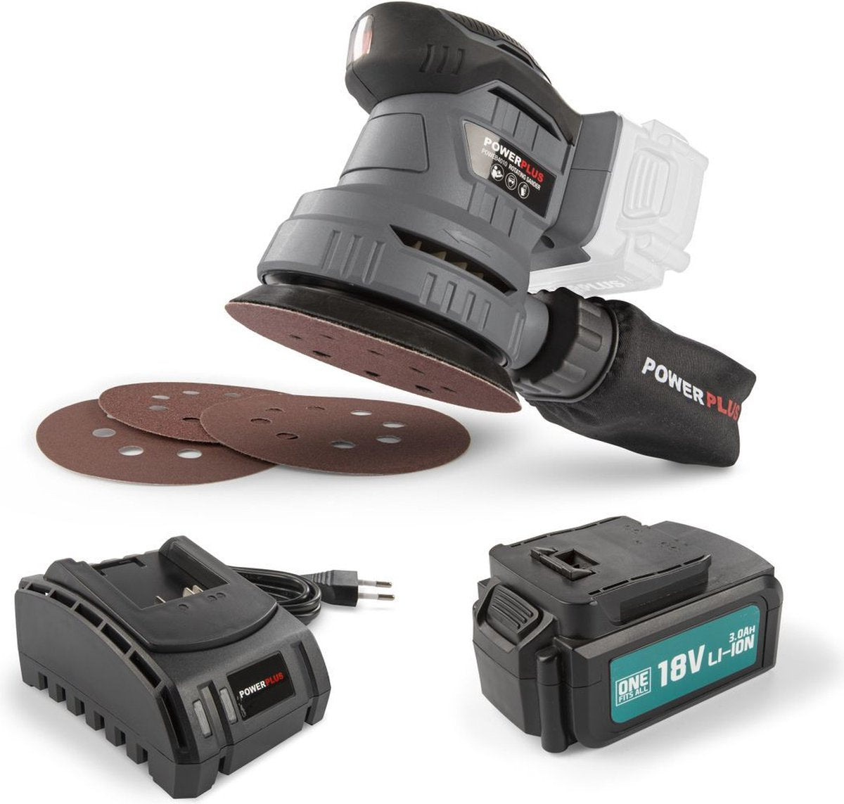 Ponceuse excentrique Powerplus powebess3 - 18v+batt. 3.0ah+chargeur