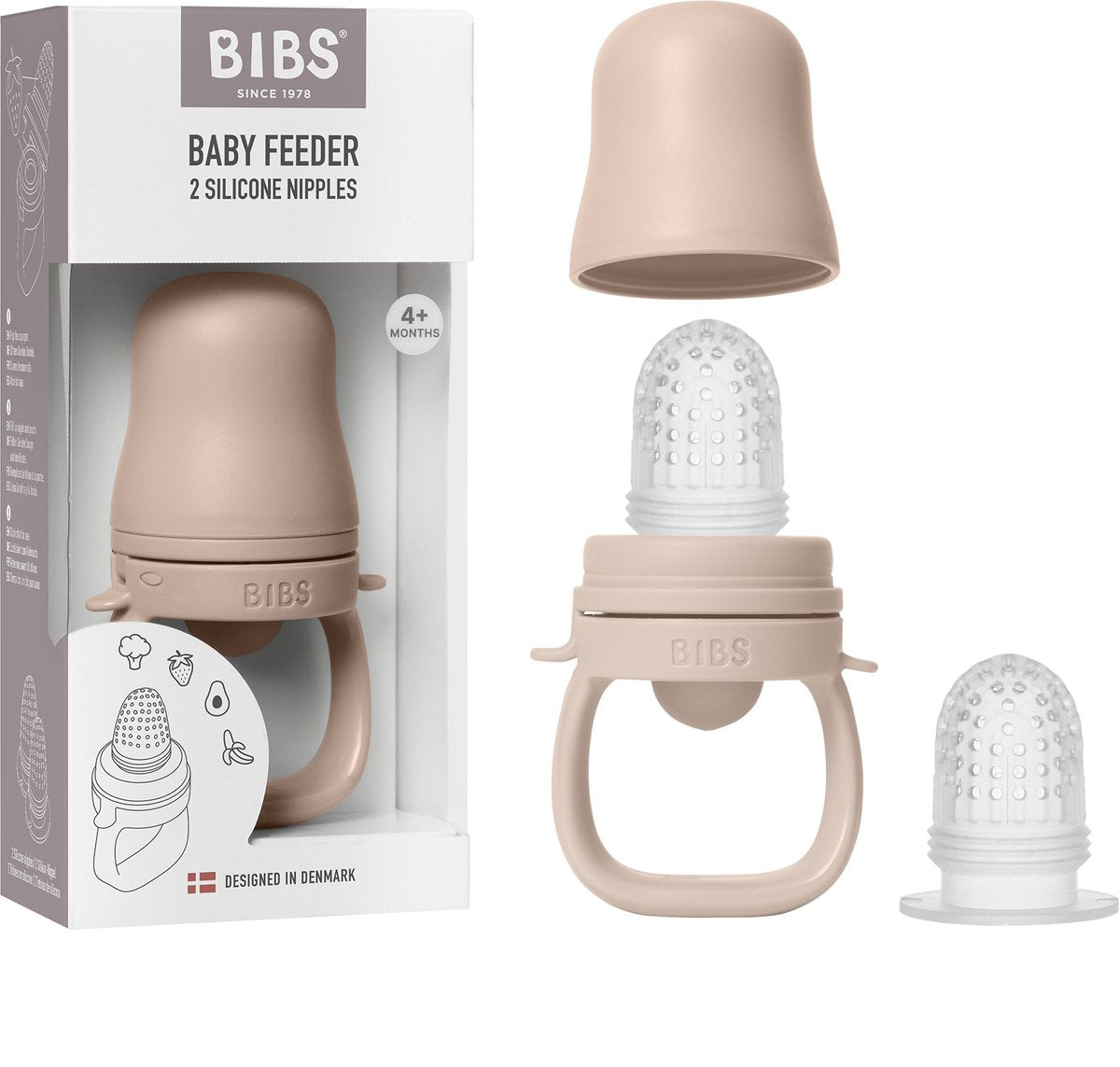 Nourrisseur Bibs avec 2 tétines en silicone, adapté au tiroir du congélateur, prise en main facile, sans BPA - idéal pour la poussée dentaire et l'auto-alimentation, à partir de 4 mois - blush