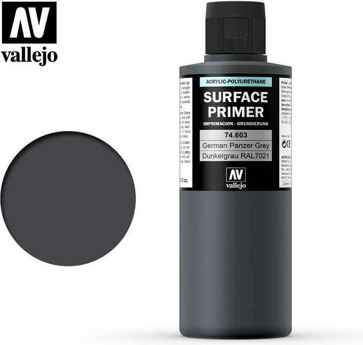 Vallejo hobby paint peinture acrylique - 74603 gris panzer - apprêt - flacon de peinture acrylique - 200 ml