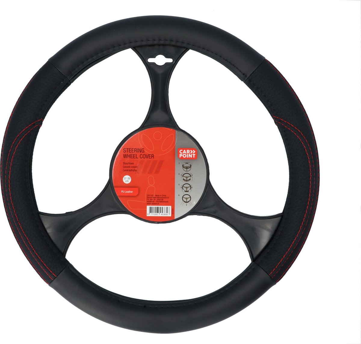 Carpoint housse de volant voiture - cuir PU noir avec rouge - pour volants d'un diamètre de 37-39 cm