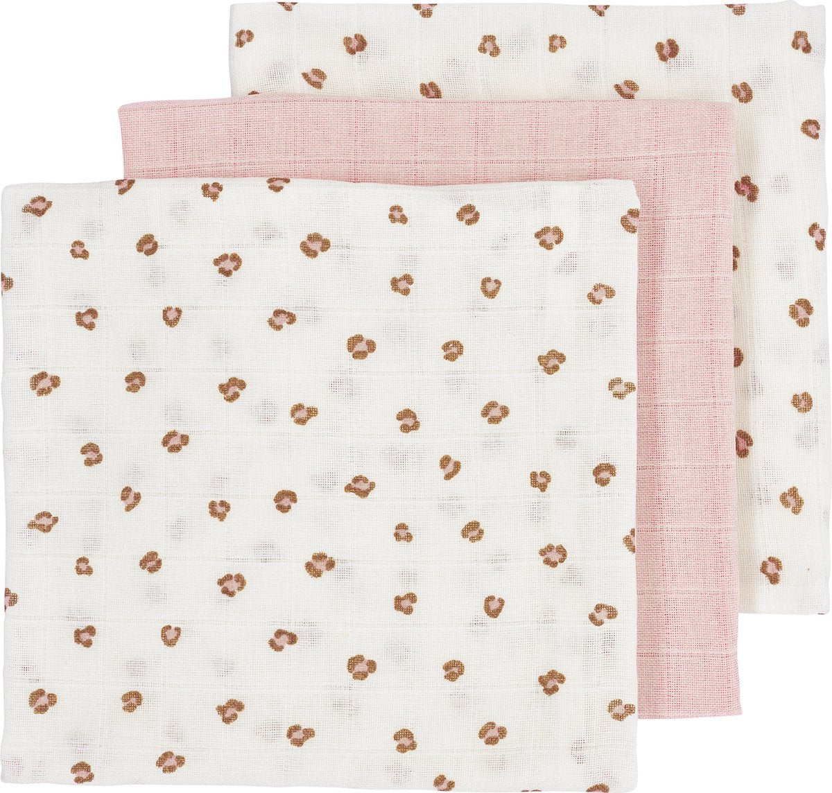 Lingettes hydrophiles Meyco baby mini panthère - paquet de 3 - rose tendre - 70x70cm