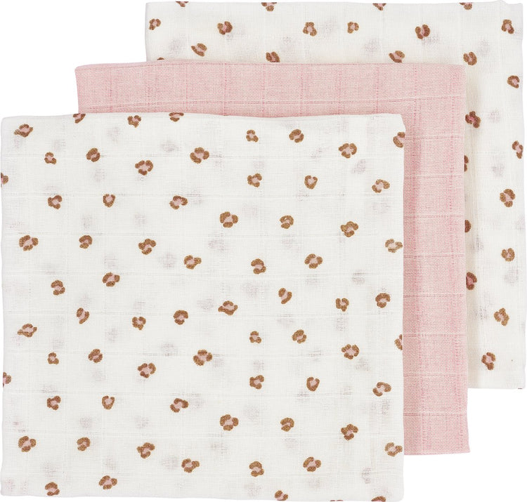 Lingettes hydrophiles Meyco baby mini panthère - paquet de 3 - rose tendre - 70x70cm