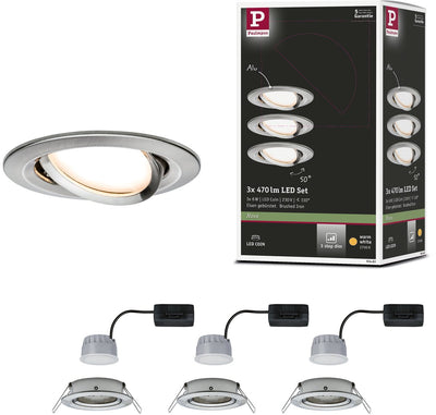 Paulmann lampe à encastrer LED 3 niveaux nova coin set de base orientable rond 84 mm 50° coin 3x6w 3x470lm 230v dimmable 2700k acier brossé