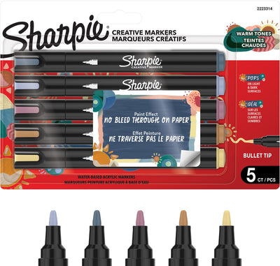 Stylos à peinture acrylique marqueur créatif Sharpie | marqueurs à peinture à l'eau | l'encre non continue écrit sur la plupart des surfaces | puce | fournitures d'artisanat et d'art | tons chauds | 5 pièces
