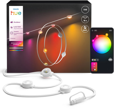 Rallonge permanente Philips Hue Festavia - cordon blanc 9m avec 16 lampes - lumière blanche et colorée avec dégradé de couleurs - jusqu'à 50 lumens par lampe