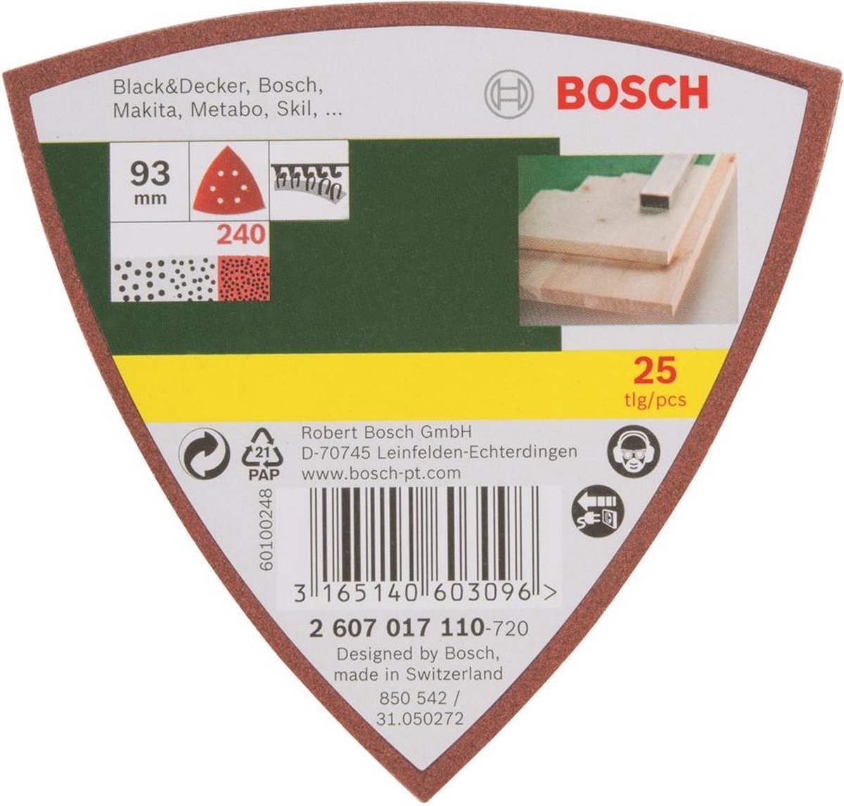 Jeu de feuilles abrasives Bosch 25 pièces pour ponceuse Delta - fixation auto-agrippante - grain 240
