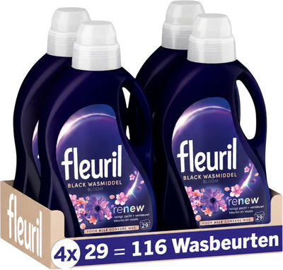 Fleuril black bloom - lessive liquide - lessive foncée et noire - expérience parfumée intense - 4x29 lavages - pack économique