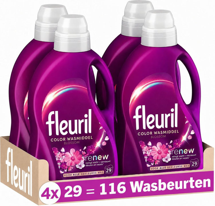 Fleuril colour Blossom - lessive liquide - lessive colorée - expérience parfumée intense - 4x29 lavages - pack économique