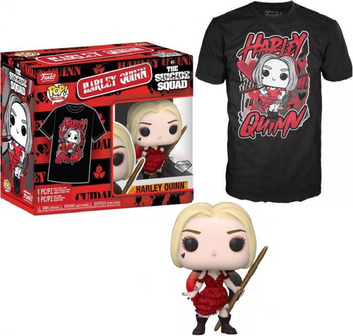 Funko-pop ! coffret t-shirt : dc the suicide squad - harley quinn #1111 diamant collection exclusive (taille l)