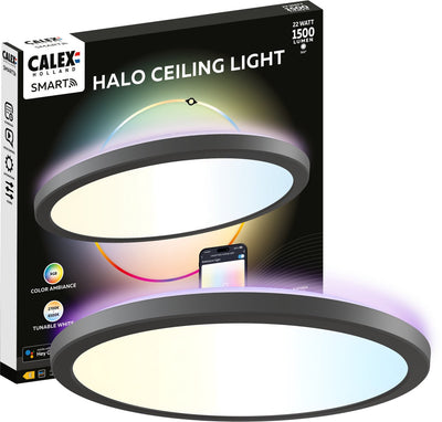 Plafonnier intelligent Calex halo - plafonnier intelligent 30cm - lumière RVB et blanc chaud - noir