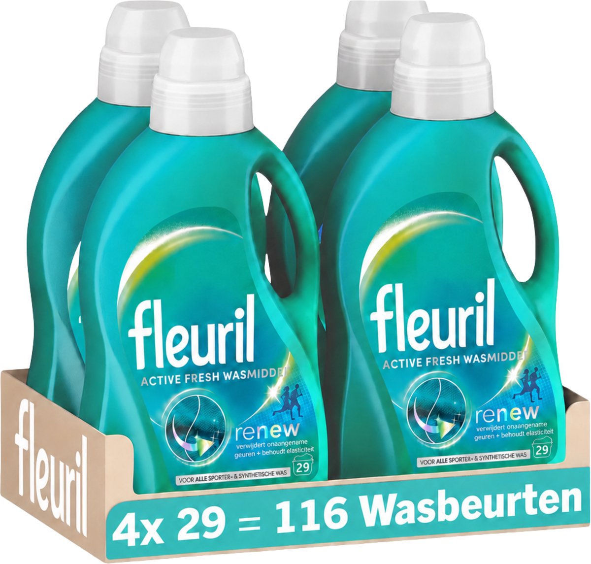 Fleuril active fresh - lessive liquide - toutes les couleurs de linge - 4x29 lavages - pack économique
