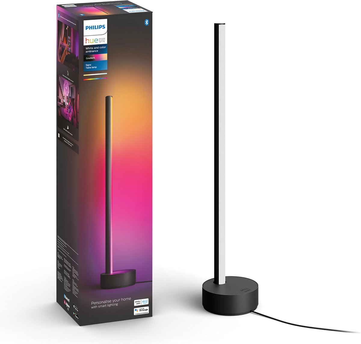Lampe de table Philips hue gradient signe - lumière blanche et colorée - noir